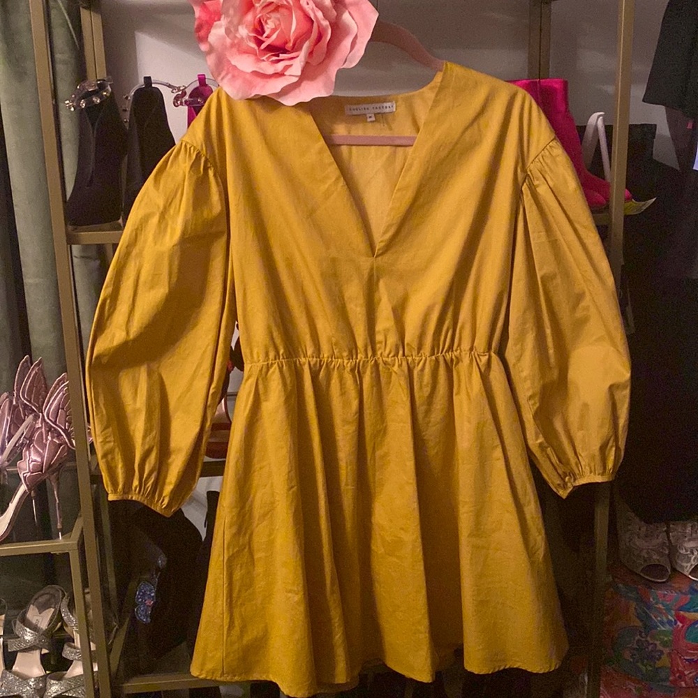 Women English Factory Short Dress, Size M, Mustard